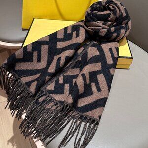 Fendi Brown and Black Monogram Wool Scarf